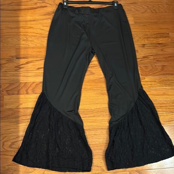 Black Wide Leg Lace Trim Pants - Picture 1 of 9